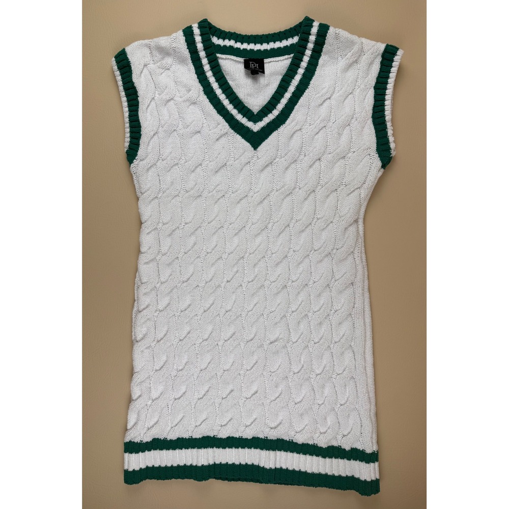 Preppy Varsity Sweater Dress Cable Knit Green‎ Trim Medium Derek Heart